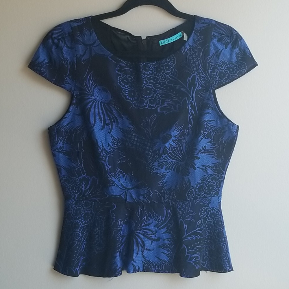 Alice + Olivia Lorelle Floral Jacquard Peplum Top